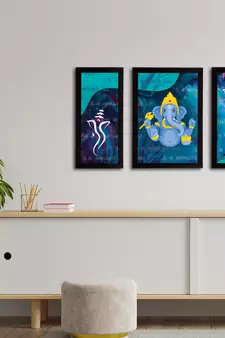 eCraftIndia Set of 3 Lord Ganesha Satin Matt Texture UV Art Painting