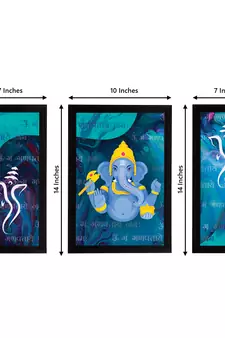 eCraftIndia Set of 3 Lord Ganesha Satin Matt Texture UV Art Painting