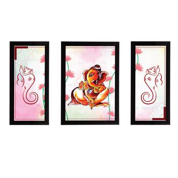 eCraftIndia Set of 3 Lord Ganesha Satin Matt Texture UV Art Painting 1