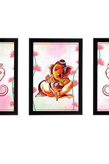 eCraftIndia Set of 3 Lord Ganesha Satin Matt Texture UV Art Painting