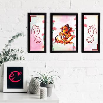 eCraftIndia Set of 3 Lord Ganesha Satin Matt Texture UV Art Painting 2