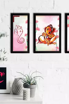eCraftIndia Set of 3 Lord Ganesha Satin Matt Texture UV Art Painting