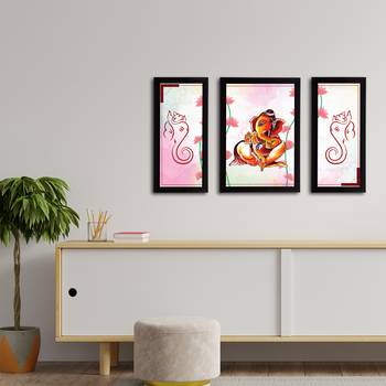 eCraftIndia Set of 3 Lord Ganesha Satin Matt Texture UV Art Painting 3