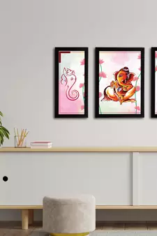 eCraftIndia Set of 3 Lord Ganesha Satin Matt Texture UV Art Painting