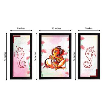 eCraftIndia Set of 3 Lord Ganesha Satin Matt Texture UV Art Painting 4