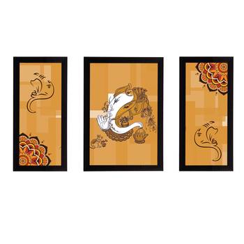 eCraftIndia Set of 3 Lord Ganesha Satin Matt Texture UV Art Painting 1