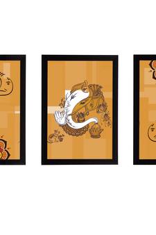 eCraftIndia Set of 3 Lord Ganesha Satin Matt Texture UV Art Painting