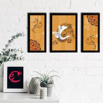 eCraftIndia Set of 3 Lord Ganesha Satin Matt Texture UV Art Painting 2