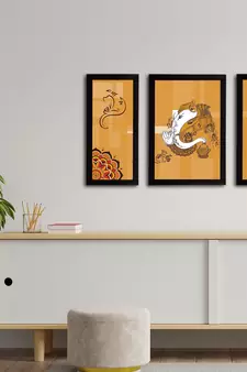 eCraftIndia Set of 3 Lord Ganesha Satin Matt Texture UV Art Painting
