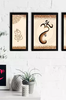 eCraftIndia Set of 3 Lord Ganesha Satin Matt Texture UV Art Painting