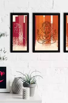 eCraftIndia Set of 3 Lord Ganesha Satin Matt Texture UV Art Painting