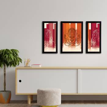 eCraftIndia Set of 3 Lord Ganesha Satin Matt Texture UV Art Painting 3