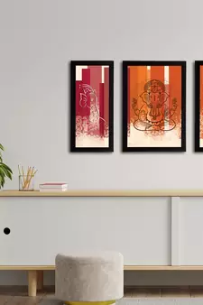 eCraftIndia Set of 3 Lord Ganesha Satin Matt Texture UV Art Painting