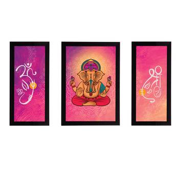 eCraftIndia Set of 3 Lord Ganesha Satin Matt Texture UV Art Painting 1