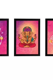 eCraftIndia Set of 3 Lord Ganesha Satin Matt Texture UV Art Painting