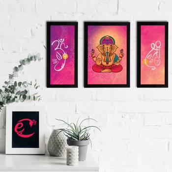 eCraftIndia Set of 3 Lord Ganesha Satin Matt Texture UV Art Painting 2
