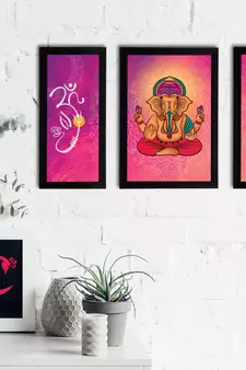 eCraftIndia Set of 3 Lord Ganesha Satin Matt Texture UV Art Painting