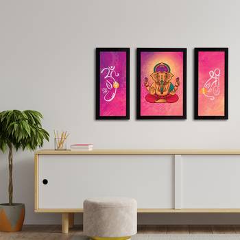 eCraftIndia Set of 3 Lord Ganesha Satin Matt Texture UV Art Painting 3