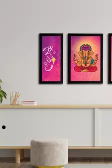 eCraftIndia Set of 3 Lord Ganesha Satin Matt Texture UV Art Painting