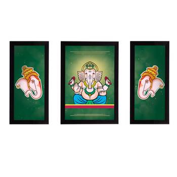 eCraftIndia Set of 3 Lord Ganesha Satin Matt Texture UV Art Painting 1