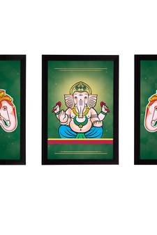 eCraftIndia Set of 3 Lord Ganesha Satin Matt Texture UV Art Painting