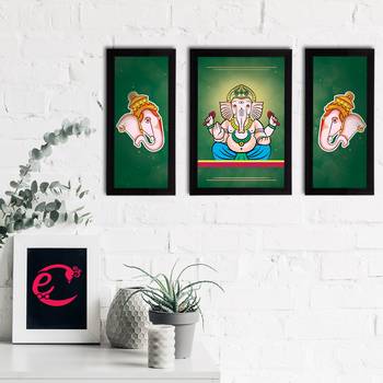 eCraftIndia Set of 3 Lord Ganesha Satin Matt Texture UV Art Painting 2