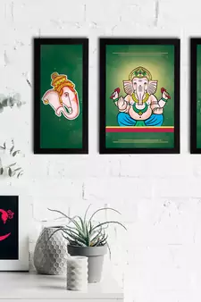 eCraftIndia Set of 3 Lord Ganesha Satin Matt Texture UV Art Painting