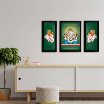 eCraftIndia Set of 3 Lord Ganesha Satin Matt Texture UV Art Painting 3