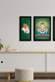 eCraftIndia Set of 3 Lord Ganesha Satin Matt Texture UV Art Painting