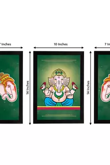 eCraftIndia Set of 3 Lord Ganesha Satin Matt Texture UV Art Painting