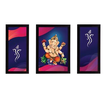 eCraftIndia Set of 3 Lord Ganesha Satin Matt Texture UV Art Painting 1