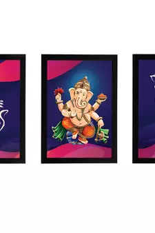 eCraftIndia Set of 3 Lord Ganesha Satin Matt Texture UV Art Painting