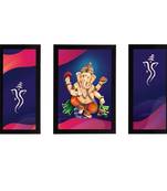 eCraftIndia Set of 3 Lord Ganesha Satin Matt Texture UV Art Painting