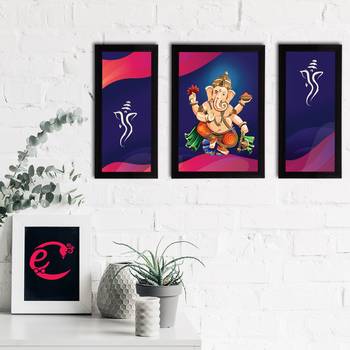 eCraftIndia Set of 3 Lord Ganesha Satin Matt Texture UV Art Painting 2