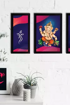 eCraftIndia Set of 3 Lord Ganesha Satin Matt Texture UV Art Painting