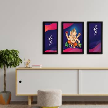 eCraftIndia Set of 3 Lord Ganesha Satin Matt Texture UV Art Painting 3