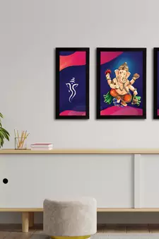 eCraftIndia Set of 3 Lord Ganesha Satin Matt Texture UV Art Painting