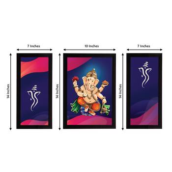 eCraftIndia Set of 3 Lord Ganesha Satin Matt Texture UV Art Painting 4