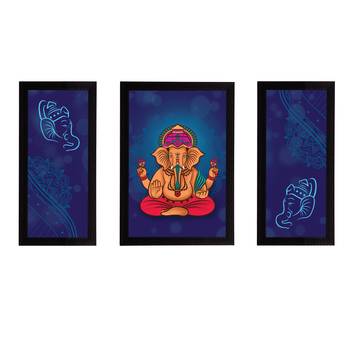 eCraftIndia Set of 3 Lord Ganesha Satin Matt Texture UV Art Painting 1