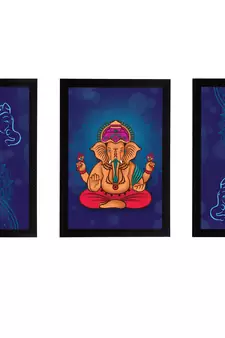 eCraftIndia Set of 3 Lord Ganesha Satin Matt Texture UV Art Painting