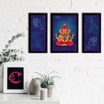 eCraftIndia Set of 3 Lord Ganesha Satin Matt Texture UV Art Painting 2