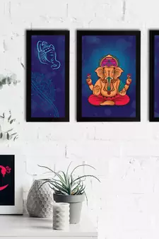eCraftIndia Set of 3 Lord Ganesha Satin Matt Texture UV Art Painting