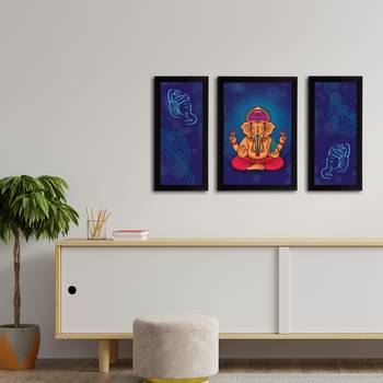 eCraftIndia Set of 3 Lord Ganesha Satin Matt Texture UV Art Painting 3