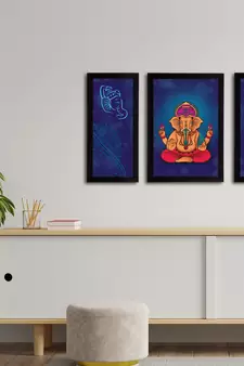 eCraftIndia Set of 3 Lord Ganesha Satin Matt Texture UV Art Painting