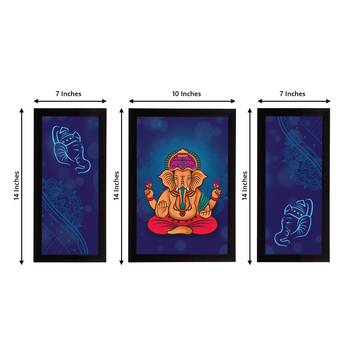 eCraftIndia Set of 3 Lord Ganesha Satin Matt Texture UV Art Painting 4