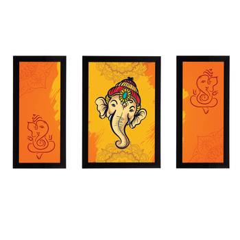 eCraftIndia Set of 3 Lord Ganesha Satin Matt Texture UV Art Painting 1