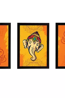 eCraftIndia Set of 3 Lord Ganesha Satin Matt Texture UV Art Painting