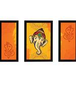 eCraftIndia Set of 3 Lord Ganesha Satin Matt Texture UV Art Painting
