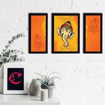 eCraftIndia Set of 3 Lord Ganesha Satin Matt Texture UV Art Painting 2