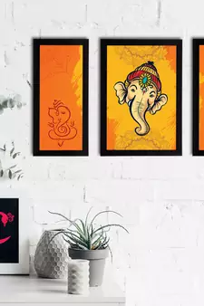 eCraftIndia Set of 3 Lord Ganesha Satin Matt Texture UV Art Painting